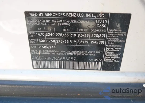 2011 Mercedes-Benz Gl 450 4Matic из США, поврежденный, VIN 4JGBF7BE7BA685857